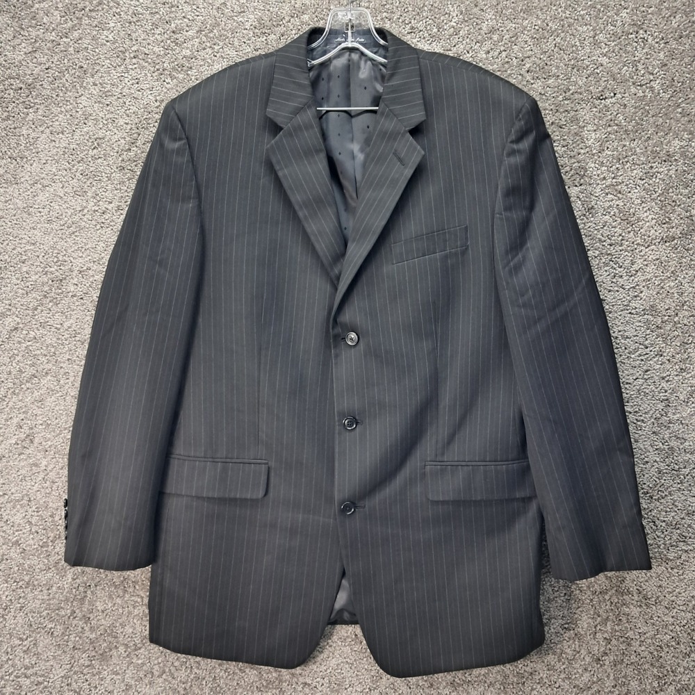 Van Heusen Mens Pinstripe Suit Separate Blazer Jacket‎ Black 3 Button Size 42R